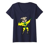 Womens Dog dressed as a muscle man for Halloween V-Neck T-Shirt