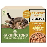 Harringtons Complete Wet Pouch Grain Free Hypoallergenic Adult Cat Food Poultry in Gravy Pack 72x85g - Chicken, Duck, Poultry & Turkey - Making Mealtimes Meatier