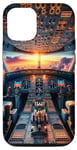 Coque pour iPhone 15 Avion Cockpit Instruments de vol Pilote d'avion Coucher de soleil