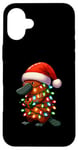 Coque pour iPhone 16 Plus Ornithorynque portant un chapeau de Père Noël, tenant une boîte cadeau de Noël