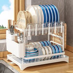 2 Tier Dish Drainer Rack With Drip Tray Kitchen Drying Rack Bowl Plate Holder UK