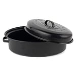 Salter BW12810EU7 Self-Basting Roaster – 36cm Vitreous Enamel Coated Steel Roasting Tin with Lid, Oval Dish, PFAS-Free, Dishwasher Safe, Oven Safe to 230°C, Easy Clean, Roast Meat/Vegetables, Black