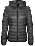 Wantdo Femme Veste en Duvet Manteau Matelassé à Capuche Léger Compressible Veste Coupe-Vent Isolée de Montagne à Capuche Mince Veste d'Extérieur Courte imprimé gris foncé L