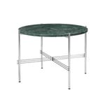 Gubi - TS Coffee Table - Round, Ø55 Polished Steel Base, Table Top Green Guatemala Marble - Sidobord - GamFratesi - Grön - Metall/Sten