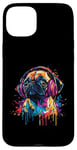 Coque pour iPhone 15 Plus Pug Lovers Pop Art portant des écouteurs drôles de carlin