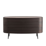 Poliform - Kelly Chest Of Drawer 3 Drawers, Spessart Oak, Top Glossy Carbone 91, Upper Shelf Glass Fume 3050 - Lipastot - Emmanuel Gallina - Ruskea - Lasi/Metalli/Puu/Muovi