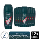 Sure Men Antiperspirant Deodorant Roll On 72H Nonstop Protection 50ml, 12 Pack