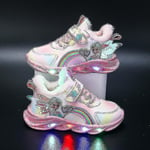 Flickor Led Casual Sneakers Elsa Princess Print Utomhusskor Barn Ljus-up halkfria skor för vår och vinter-yzy Pink T 23-insole 14.2cm