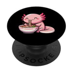 Axolotl Mangeant des ramen Kawaii Anime Mangeant des nouilles japonaises PopSockets PopGrip Adhésif