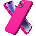 ACRONIX Coque pour iPhone 14,Coque Silicone Liquide pour iPhone 14(6.1"),avec 1 Verres Trempés,Surélevée pour Écran & Caméra,Case Protection Complète 360 Degré,Coque en Silicone-Rose Fluo Rouge