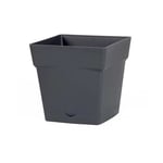 EDA - Pot carré toscane avec réserve d'eau 3.4L - 18x18cm - Anthracite Plastiques