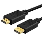 SHULIANCABLE 4K Câble DisplayPort vers HDMI, Adaptateur DisplayPort vers HDMI mâle vers mâle Cordon plaqué Or pour Lenovo, HP, DELL, AMD, NVIDIA (1.8M)