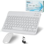 Clavier Bluetooth Sans Fil Avec Souris 2,4 Ghz Mini Clavier Ultra Fin Sans Fil Pour Ipad, Mac, Ordinateur Portable, Tablette, Surface, Téléphone, Ordinateur, Windows/Android/Ios, Qwerty, Blanc