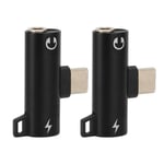 2 st USB-C till 3,5 mm ljudadapter 2-i-1 Typ C 3,5 mm lyssna på musik medan du laddar hållbar ABS USB-C till ljuduttag svart