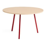 HAY - Loop Stand Table Round Maroon red powder coated steel frame Ø120 x H74 Clear lacquered oak tabletop Water-based lacquered oak edge - Matbord - Leif Jørgensen - Röd - Metall/Trä