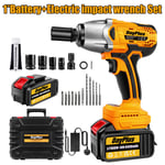 800N.m 1/2" Electric Cordless Impact Wrench Drill Gun Ratchet Driver 2 Battery