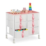 Relaxdays Meuble de Rangement pour Enfants, 6 tiroirs, Commode, env. 61,5 x 68 x 40,5 cm, Tissu et métal, Blanc/Rose