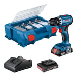 Bosch Perceuse-visseuse sans fil GSR 18V-45 Bosch, 2 batteries GBA 18V 2.0Ah, chargeur et L-CASE