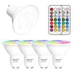 Jayool GU10 LED Bulbs, Dimmable 5W Colour Changing Spot Light Bullb with Remote, RGB + Daylight White, Timer, 45° Beam Angle (Pack of 4)