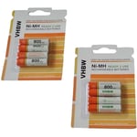 Lot de 8 batteries Vhbw aaa, Micro, R3, HR03 800mAh pour téléphone Siemens Gigaset CX610A isdn, E300, E300A, E310, E310A, E310H