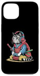 Coque pour iPhone 13 Japon Kawaii Cat Samurai Casque Casque Manette de Jeu Vidéo