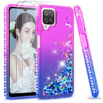 LeYi for Samsung Galaxy A12/M12 Case and 2 Tempered Glass Screen Protector,Girl Clear Glitter Sparkly Crystal Quicksand Cute Silicone TPU Shockproof Hard Mobile Phone Cover for Samsung A12 Purple Blue