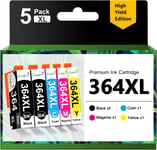 364XL Cartouche d'encre Compatible pour Cartouches HP 364 XL Multipack pour Deskjet 3070A 3520 3522 3524 Offic4620 4622 Photosmart 5510 5520 5522 (Noir Cyan Magenta Jaune, 5Pack)