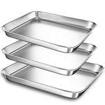 Vaorwne Baking Sheet Pans for Toaster Oven, Small Stainless Steel Cookie Sheets Metal Bakeware Pan, Sturdy & Heavy Rectangle Tray, 3 Piece/Set