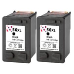 2 x 56 Black Refilled Ink Cartridges For HP Photosmart 7755 Series Printers