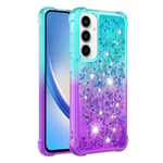 SKALO Samsung A55 5G Juoksuhiekka Glitter Sydämet TPU kuori - Turkoosi-Violetti