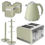 Swan Retro Green Kettle, 4 Slice Toaster, Canisters Towel Pole Kitchen Set