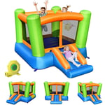 Goplus - Château Gonflable Vert 2 en 1 avec Aire de Saut et Toboggan pour 1-3 Enfants de 3 a 10 Ans, Aire de Jeux Gonflable Charge Max 135KG, Cadeau