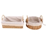 Cabilock 2pcs Handmade Wicker Storage Baskets Soft Woven Rattan Sundries Nesting Bin Snack Fruit Bread Holder Container With Linner For Home Bathroom Bedroom Beige