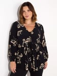 Live Unlimited Curve Floral Tie Front Top, Black/Sand