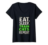 Womens EAT. SLEEP. TRAIN CATS REPEAT. Cat Trainer Mantra V-Neck T-Shirt