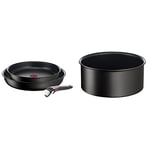 Tefal Ingenio, Lot de 3 pièces, Poêles 24 et 28 cm + poignée, Induction, Revêtement antiadhésif & Ingenio Eco Resist Casserole 20 cm, Empilable, Induction, Antiadhésif sûr, Cuisson saine