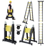 Hengda Echelle télescopique 2,5m+2,5m avec roulettes Echelle double pliante Stabil Aluminium jusqu'à 150kg