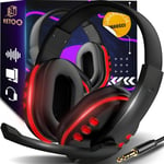 Gaming Casque, Casque avec câble pour PS4, PS5, PC, Xbox, Casque Gamer avec Microphone, Casque Filaire avec Microphone, 18 cm x 18,5 cm x 7 cm, Noir-Rouge