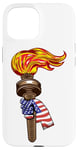 Coque pour iPhone 15 Drapeau américain et torche 4 juillet patriotique américain