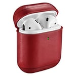 ICARER Leather Case for AirPods 1st and 2nd, Premium Genuine Leather Portable Shockproof Protective Cover for Apple AirPods 1&2 Earphones Charging Case (LED Visible) Support Wireless Charging (Red)