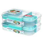 Boîte à bento Sistema TO GO Création - 1,48 L - Boîtes à repas pour l’école compartimentées avec pot à en-cas - Sans BPA - 2 unités - Vert menthe, Sarcelle