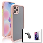 Kit Coque antichoc caméra protection + Film de Verre Trempé 5D à Couverture Complète + Support Magnétique L Conduite en Toute Sécurité pour iPhone 8 - rose