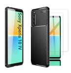 For Sony Xperia 10 IV Case Carbon Slim Cover & Glass Screen Protector