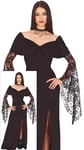 FIESTAS GUIRCA Déguisement Goth Mère de Famille Femme – Robe Gothique Longue Noire Élégante – Costumes d'Halloween pour Femmes Taille Ados 14-16 Ans