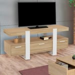 Meuble TV 116 cm PHOENIX avec tiroirs bois et blanc