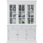 Amaretta Armoire Vitrine 3 portes, vieux blanc, vintage patiné, largeur 142 cm, hauteur 200 cm.