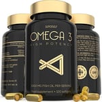 Fish Oil Omega 3 Capsules - High Strength 3000mg - 120 Softgel Capsules - Easy &