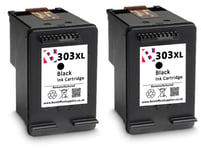 2 x 303 XL Black Refilled Ink Cartridge For HP Tango 100 Printers