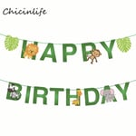 Chicinlife Jungle Animal Happy Birthday Banner Baby Shower Syntymäpäivä - Hyvää syntymäpäivää