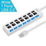 7 Ports White Airies USB haute vitesse 2.0, extenseur d'adaptateur, répartiteur multiple USB, prolongateur multiple, lampe de commutation LED pour PC, ordinateur portable